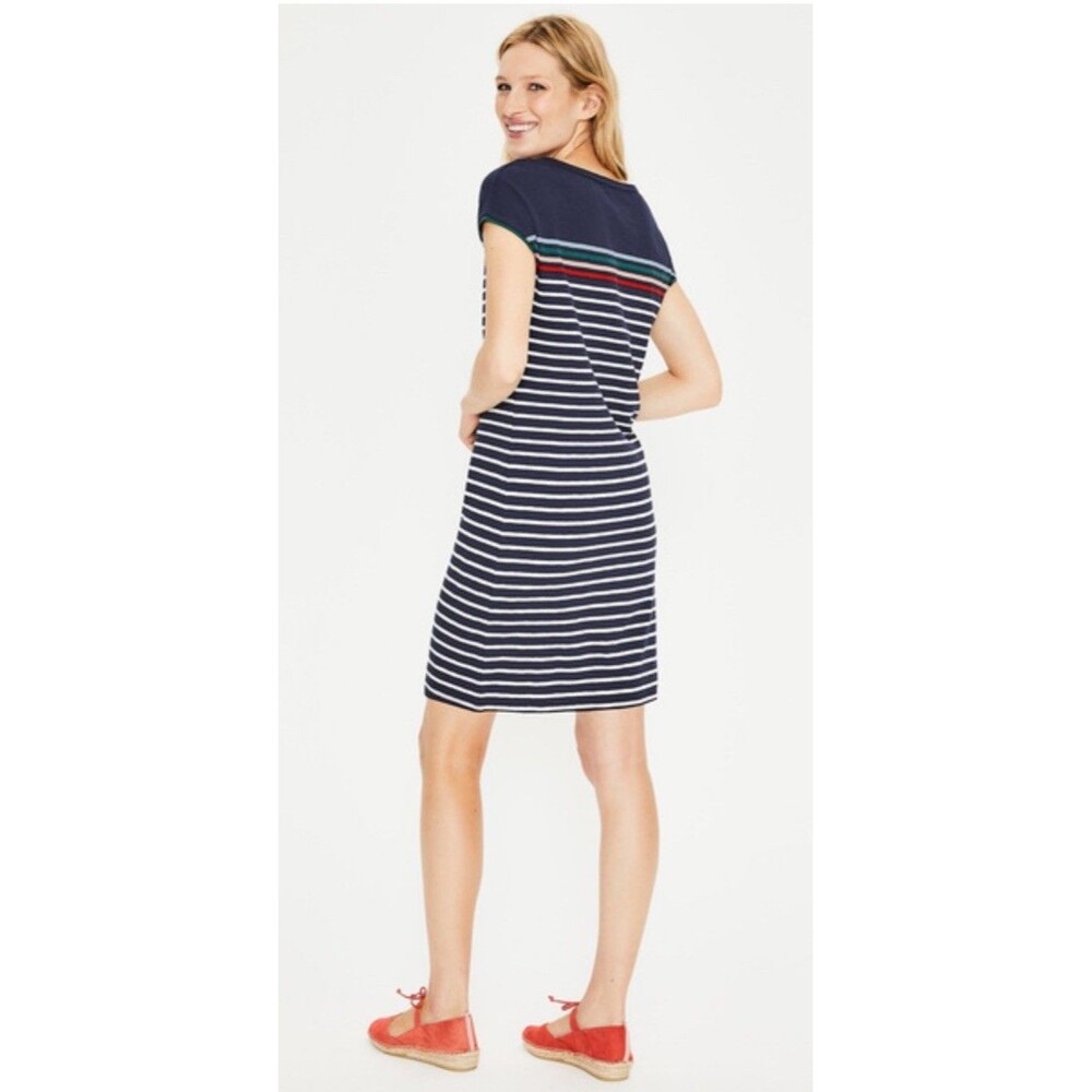 Boden Womens Navy Multi Striped PAULINA Jersey T-SHIRT Shift SS DRESS 10P